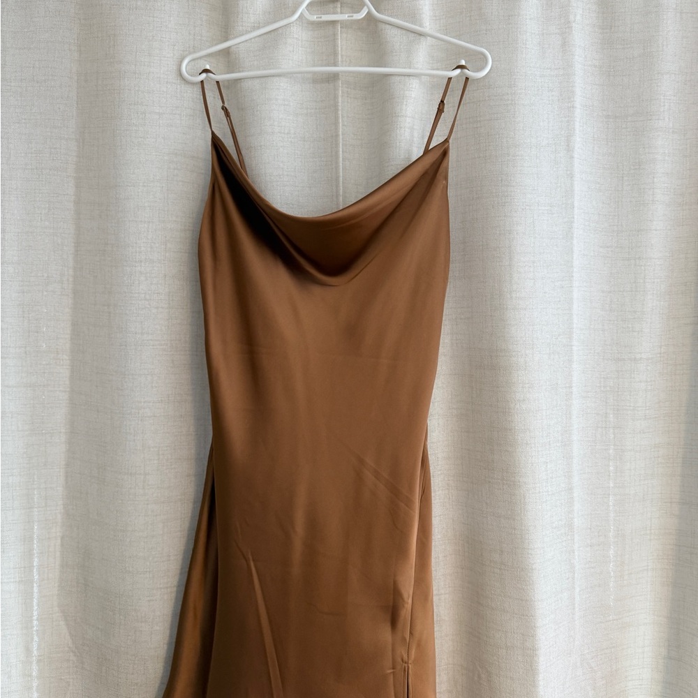 Dynamite Satin Slip Dress - Brown - Large